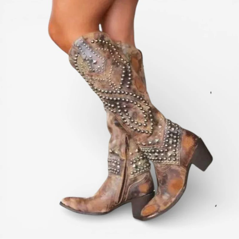Maya – Knee High Pointed Toe Boots with Decorative Pearls - Image 3