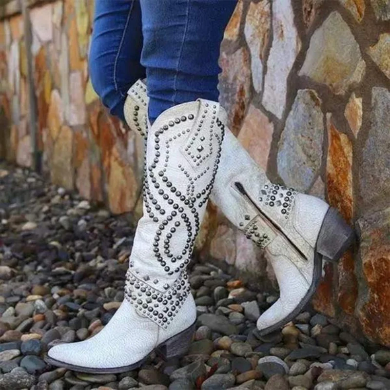 Maya – Knee High Pointed Toe Boots with Decorative Pearls - Image 7