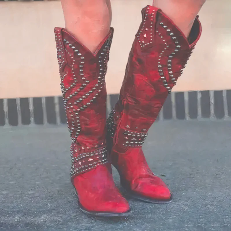 Maya – Knee High Pointed Toe Boots with Decorative Pearls - Image 9