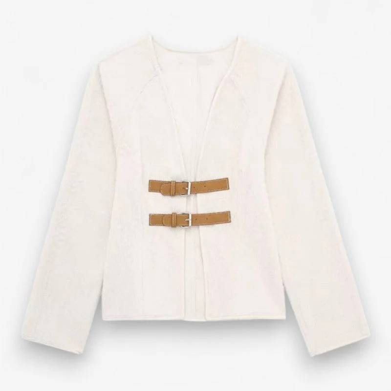 Maya – Long Sleeve Cardigan with V-Neck and Adjustable Buckle - Image 3