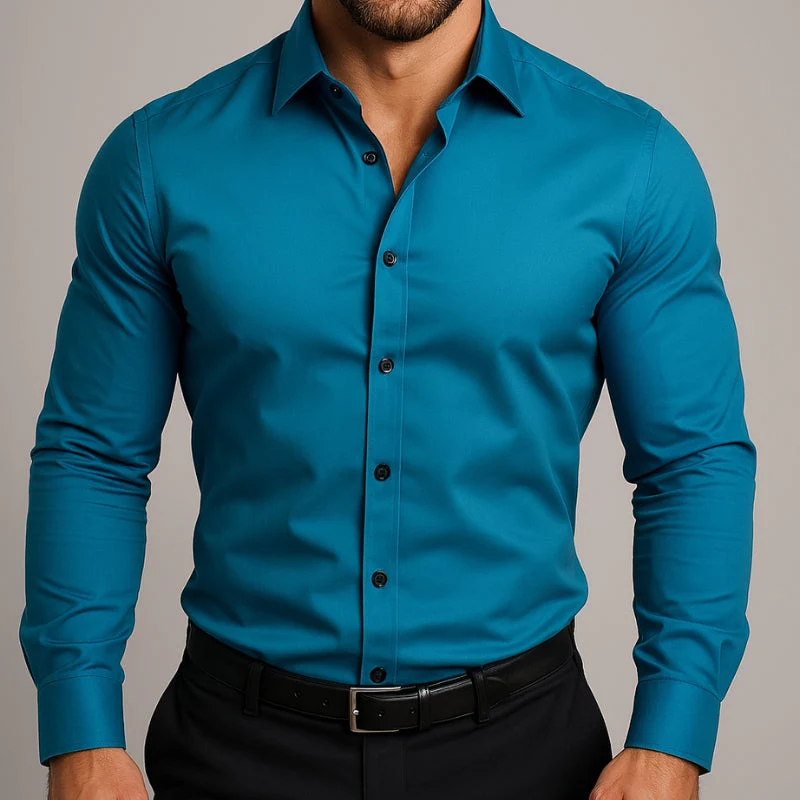 Men's Slim Fit Long Sleeve Button Down Shirt - Image 12