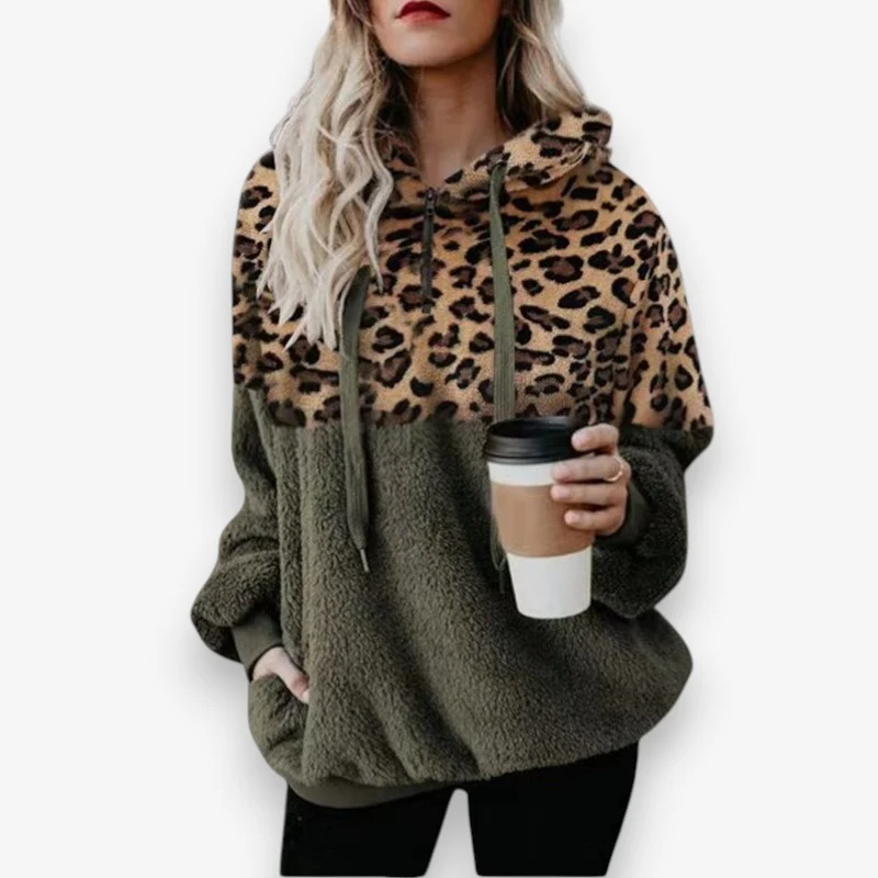 Mia – Hoodie Sweater with Pockets and Leopard Print - Image 2