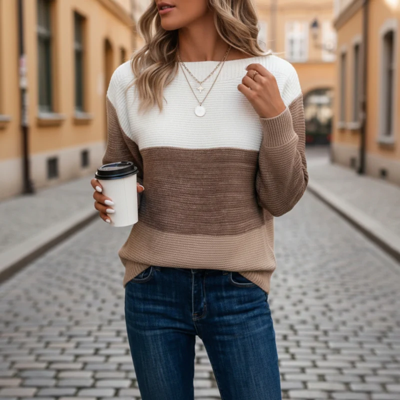 Mia – Women's Long Sleeve Crew Neck Sweater - Image 5