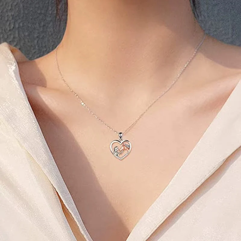 Heart Pendant Necklace with Horse Head Design - Image 6