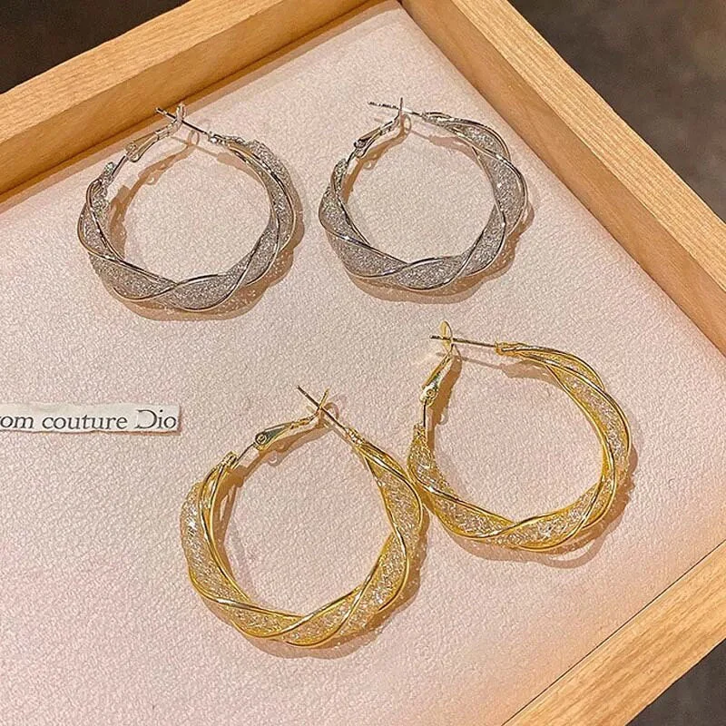 Hoop Earrings with Twisted Design - Image 4
