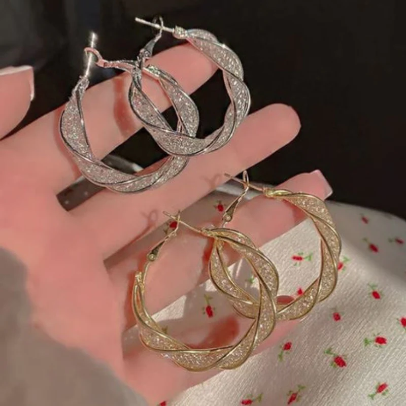 Hoop Earrings with Twisted Design - Image 6