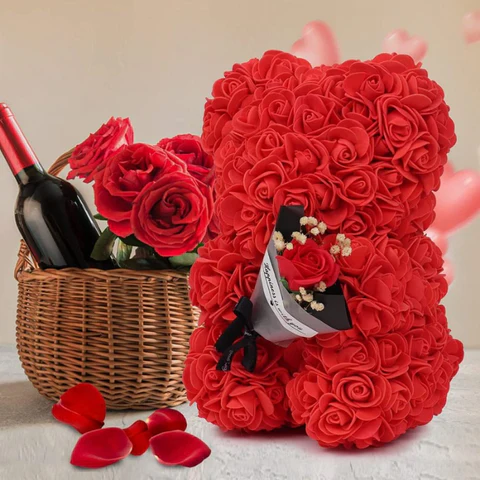 Rose Teddy Bear Holding Bouquet - Image 8