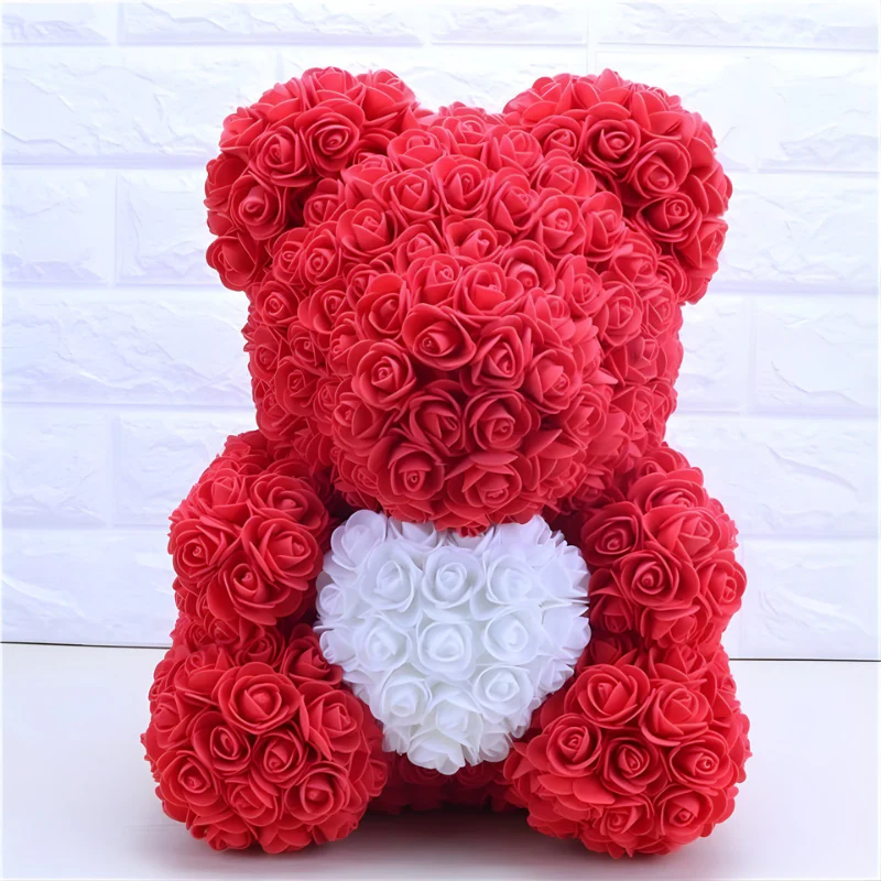 Rose Teddy Bear with Heart Decoration on Front - Image 4