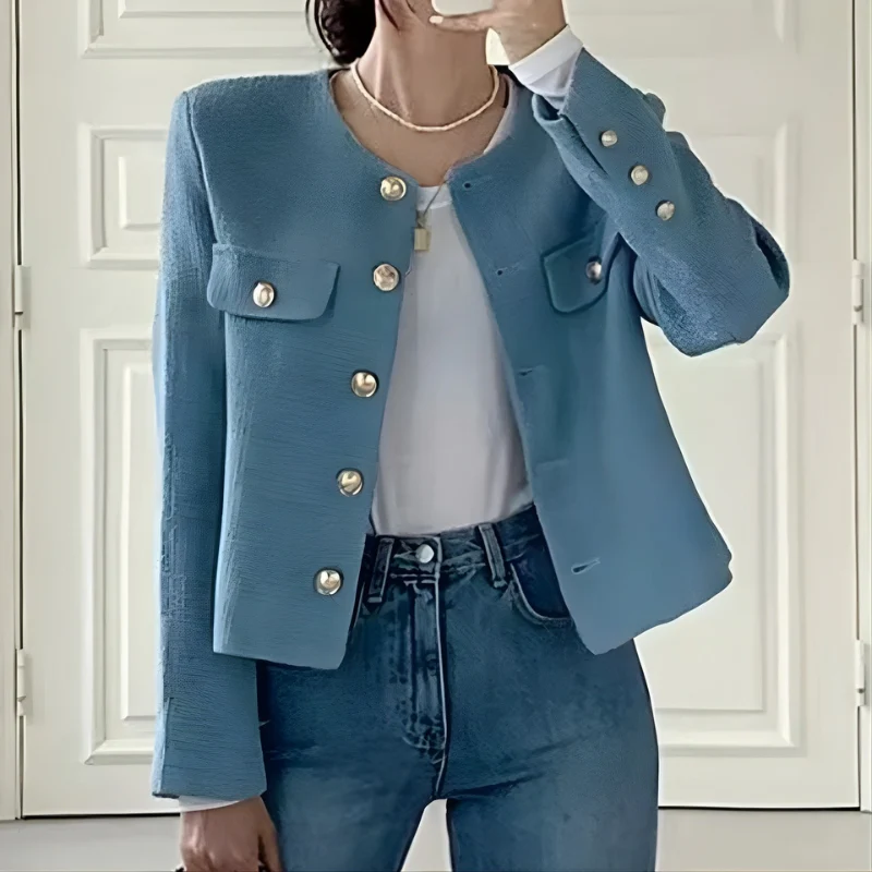 Nerina – Long Sleeve Jacket with a Round Neck and Button Closure - Image 4