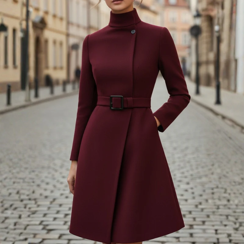 Noah – Women's Round Neck Belted Coat - Image 3