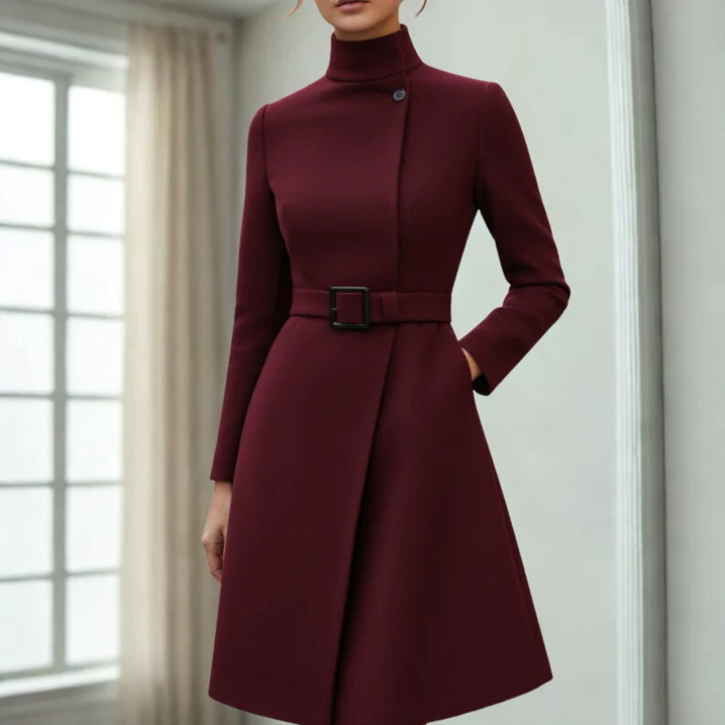 Noah – Women's Round Neck Belted Coat - Image 5