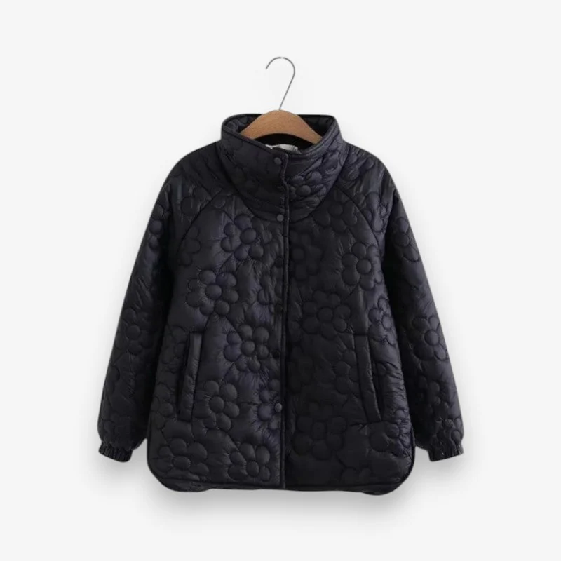 Nora – Long Sleeve Coat with Stand-Up Collar and Pockets