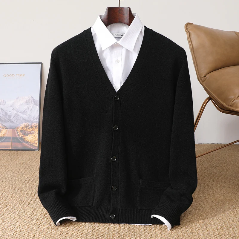 Oliver – Long Sleeve V-Neck Cardigan with Pockets - Image 8