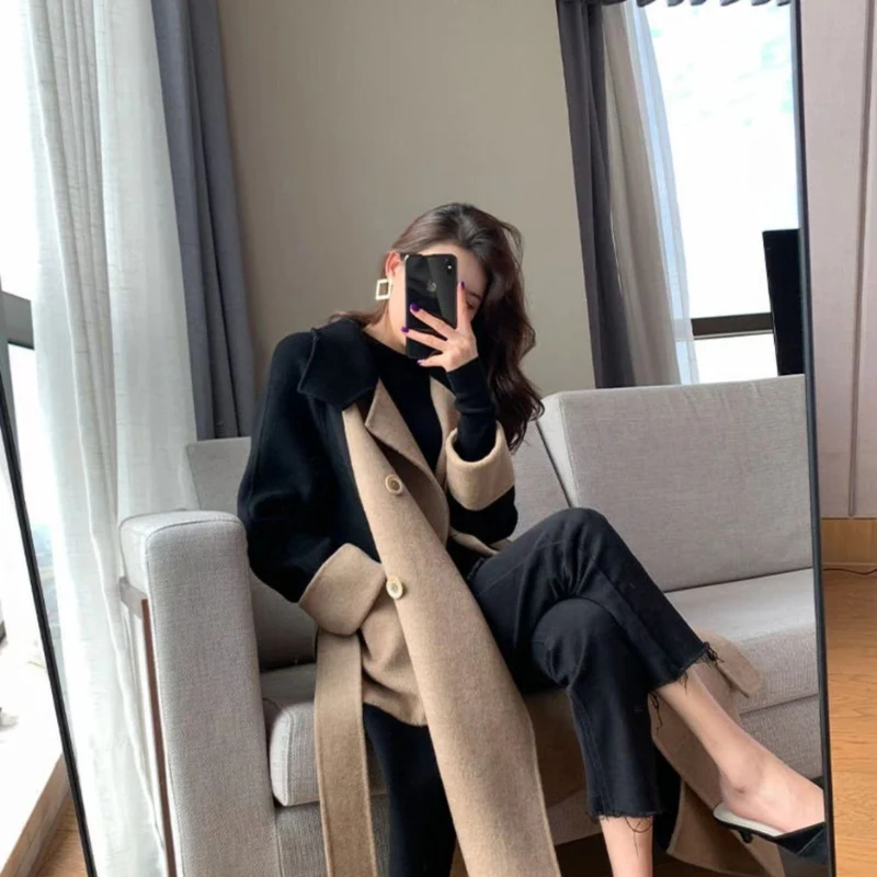 Olivia – Women's Long Sleeve Coat with Adjustable Waistband and Pockets - Image 3