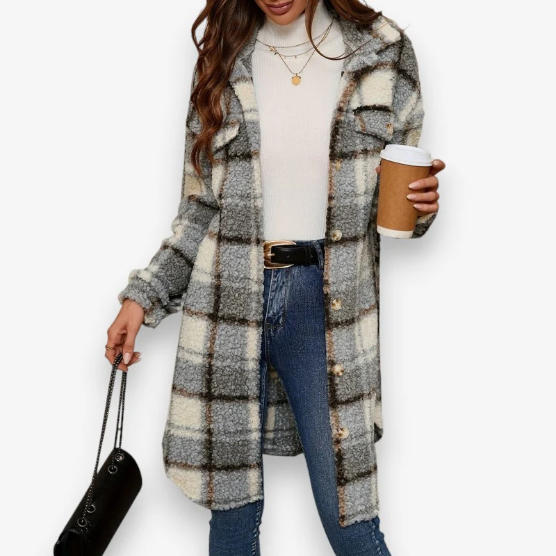 Olivia – Women's Long Sleeve Jacket with Button Closure and Down Collar - Image 3