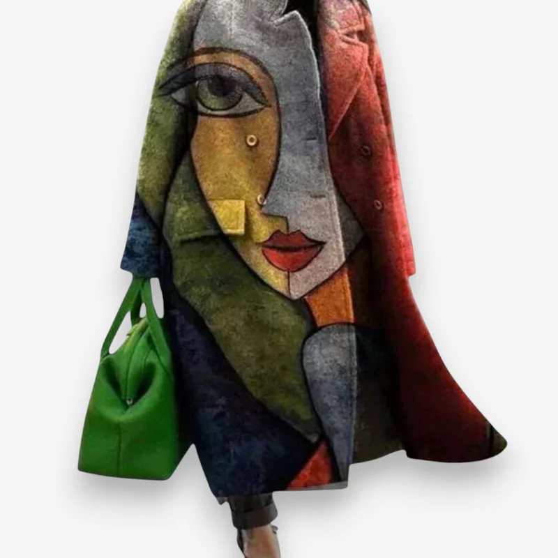Olivia – Long Sleeve Coat with Down Collar and Print - Image 7
