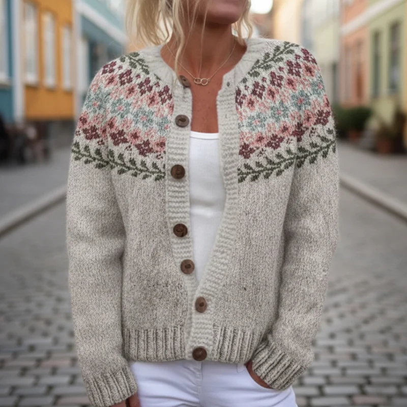 Olivia – Women's Jacket with Button Closure and Floral Print - Image 3
