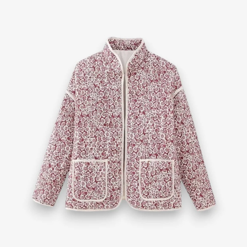 Olivia – Long Sleeve Coat with Floral Print and Pockets