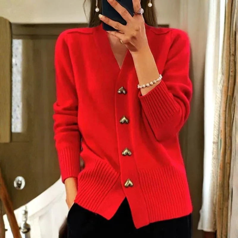 Olivia – V-Neck Knitted Cardigan with Heart-Shaped Buttons - Image 9