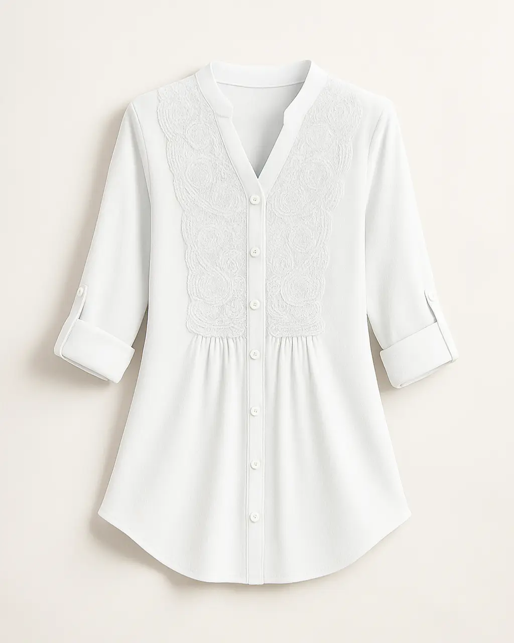 Women's Polyester Blouse with Long Puff Sleeves and Lace Accents - Image 3