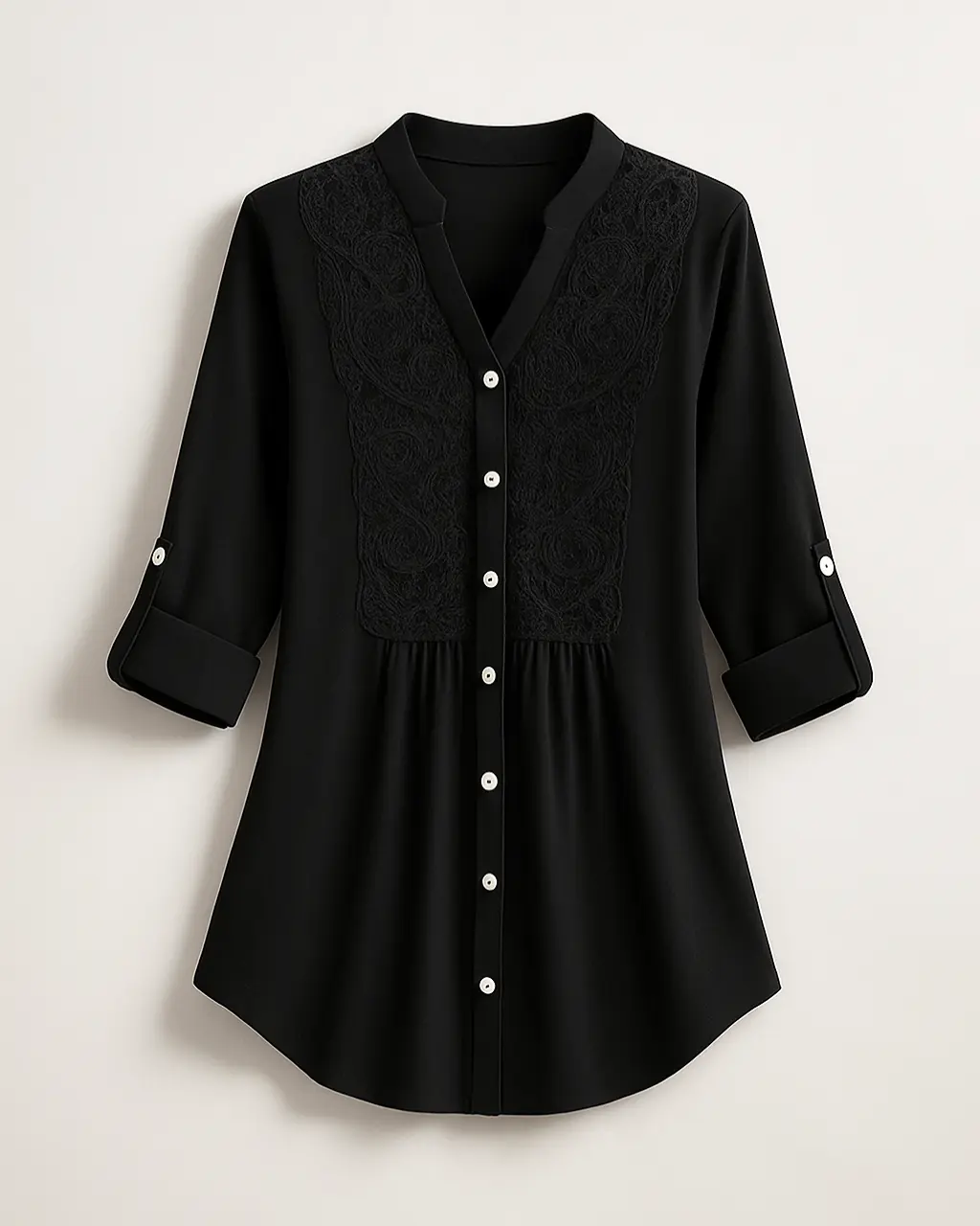 Women's Polyester Blouse with Long Puff Sleeves and Lace Accents - Image 4