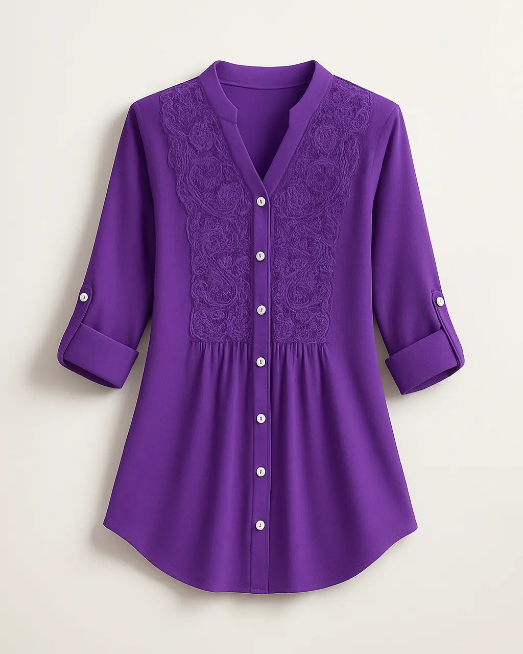 Women's Polyester Blouse with Long Puff Sleeves and Lace Accents - Image 5