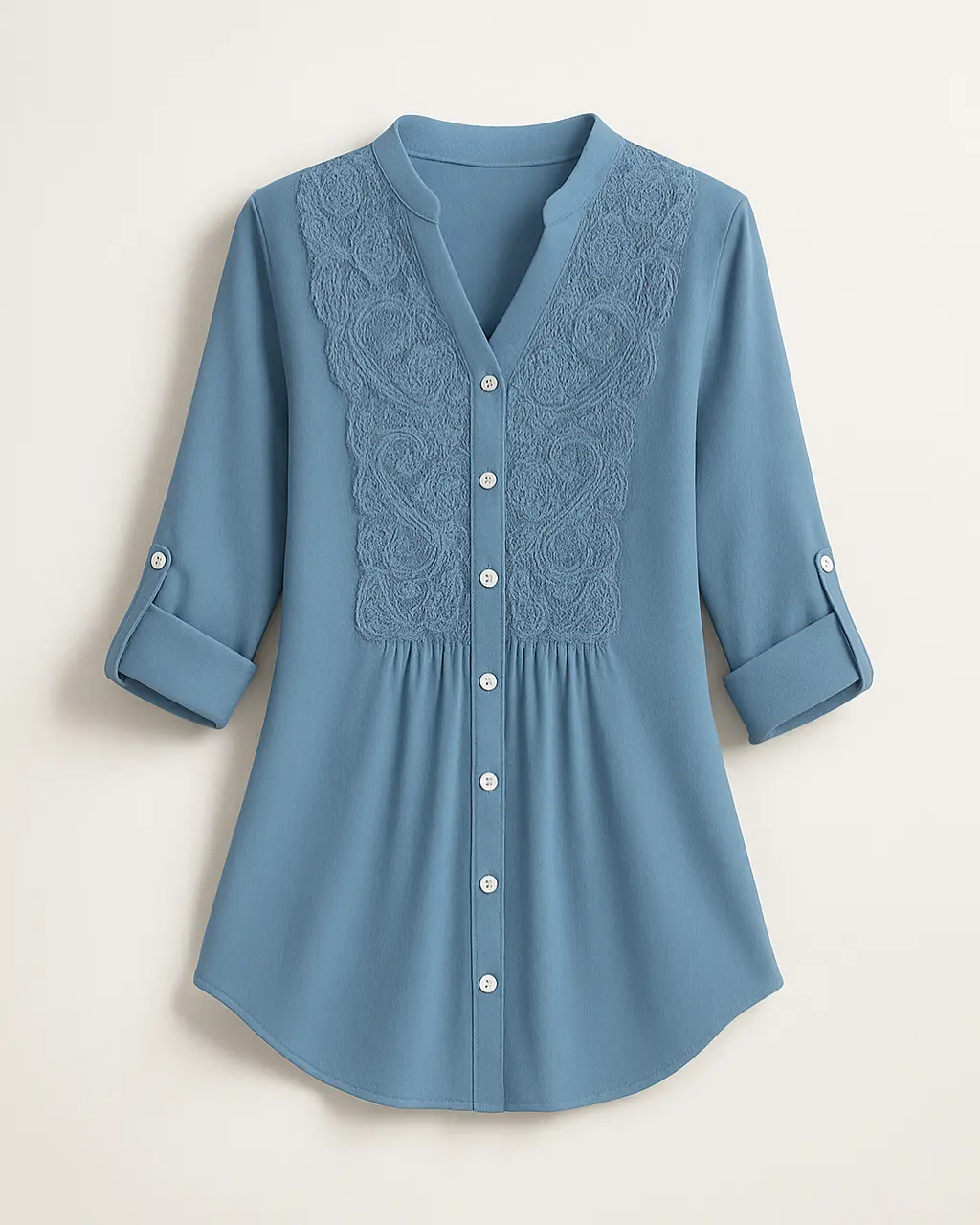 Women's Polyester Blouse with Long Puff Sleeves and Lace Accents - Image 7