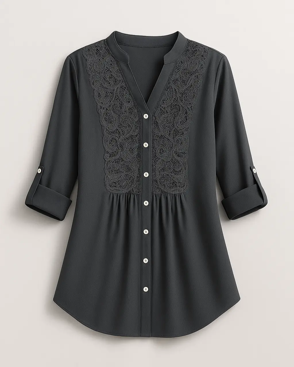 Women's Polyester Blouse with Long Puff Sleeves and Lace Accents - Image 8