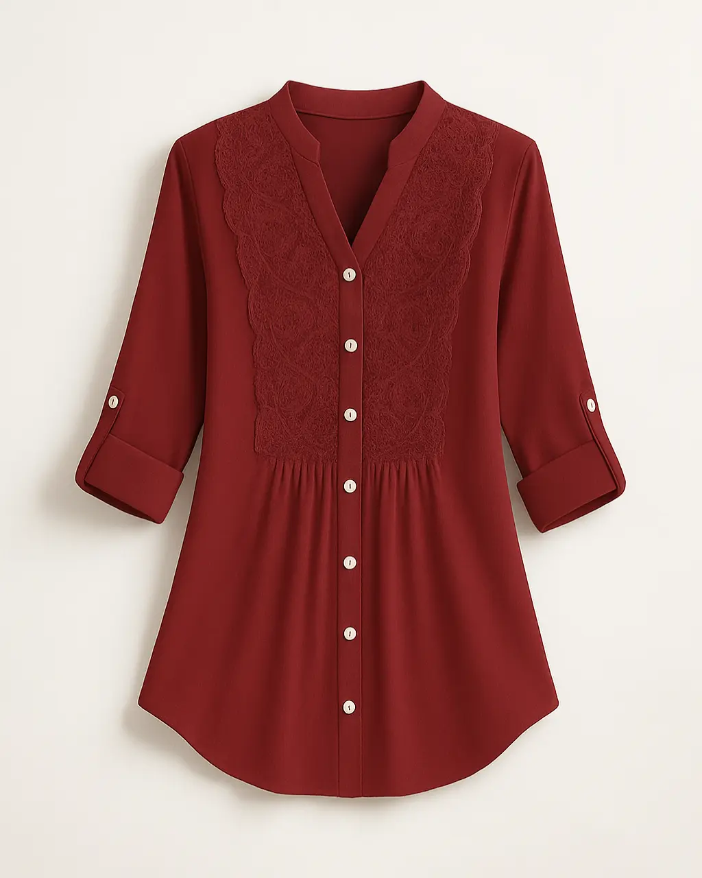 Women's Polyester Blouse with Long Puff Sleeves and Lace Accents - Image 9
