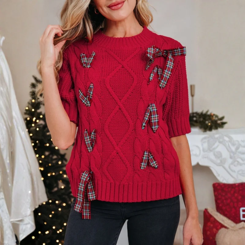 Riley – Women's Sweater with Round Neck & Ribbon Detail - Image 2