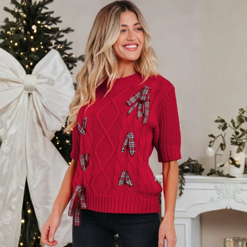 Riley – Women's Sweater with Round Neck & Ribbon Detail - Image 3
