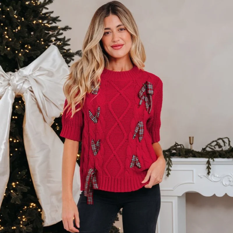 Riley – Women's Sweater with Round Neck & Ribbon Detail - Image 4