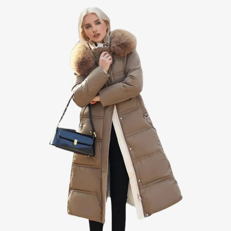 Rivka – Long Coat with Fur Collar and Adjustable Waistband - Image 3