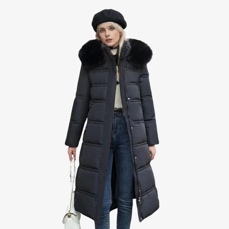 Rivka – Long Coat with Fur Collar and Adjustable Waistband - Image 4