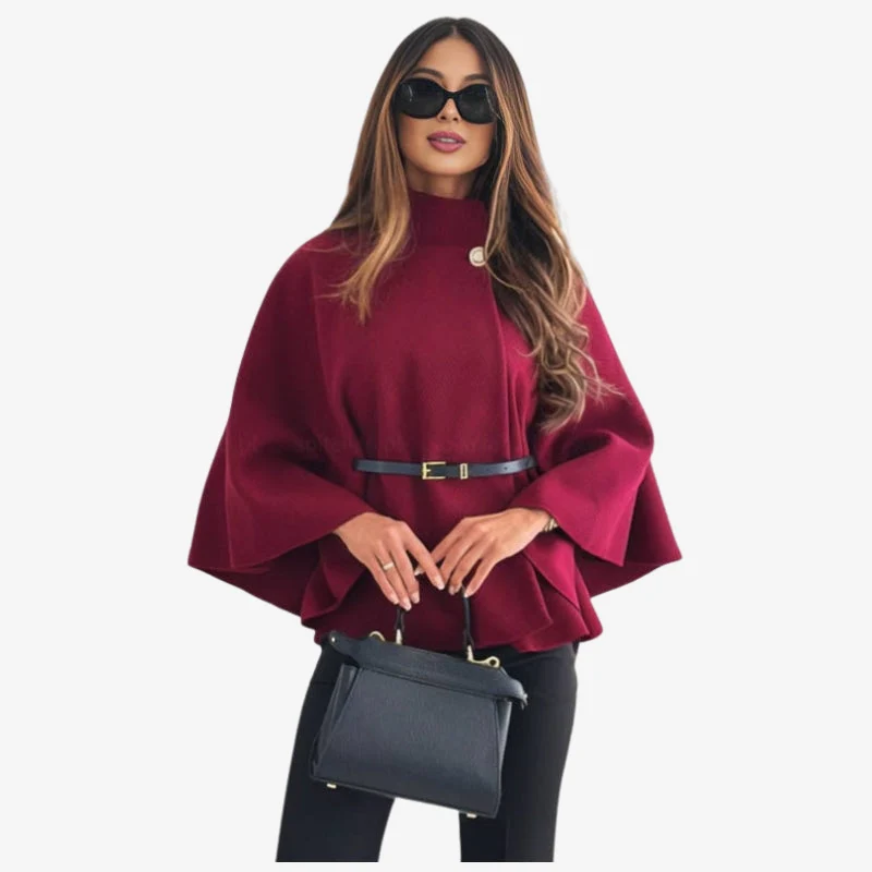Selina – Long Button-Down Jacket with Stand-Up Collar and Adjustable Belt