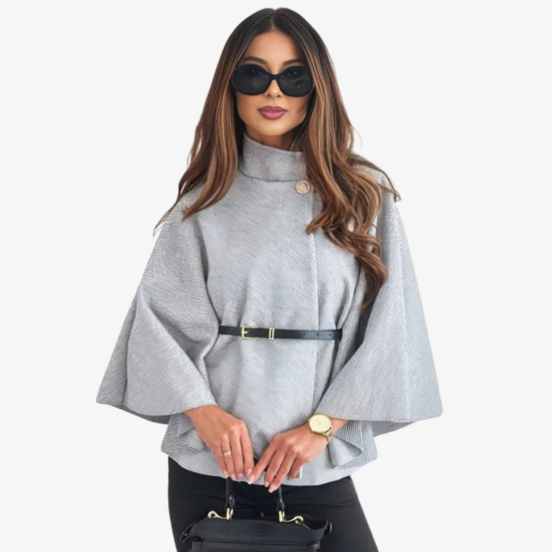 Selina – Long Button-Down Jacket with Stand-Up Collar and Adjustable Belt - Image 4