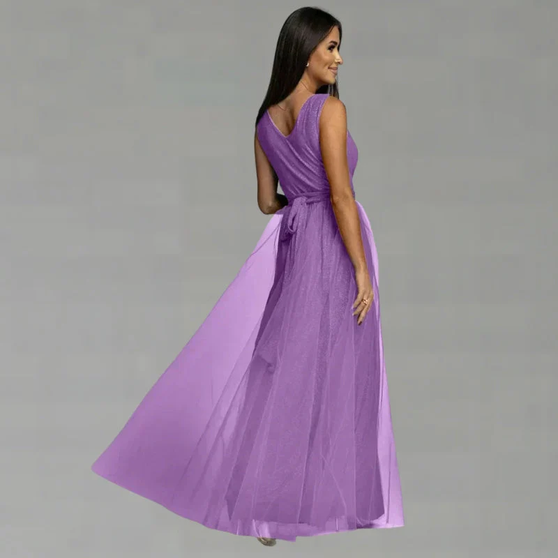 Sleeveless V Neck Flowing Maxi Dress with Side Slit - Image 8