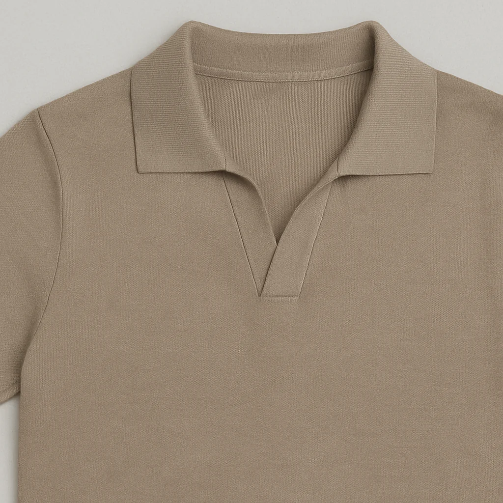 Men's Slim Fit Knitted Polo Taupe - Image 3
