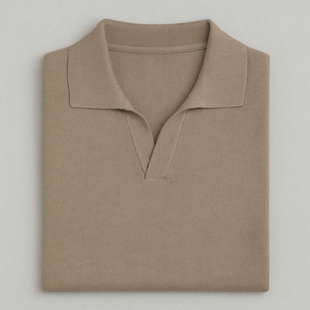 Men's Slim Fit Knitted Polo Taupe - Image 4