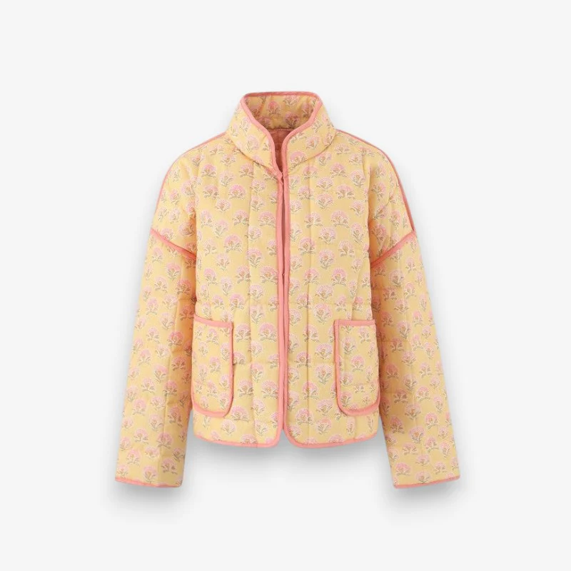 Sophia – Floral Print Long Sleeve Coat with Stand-Up Collar and Pockets - Image 2