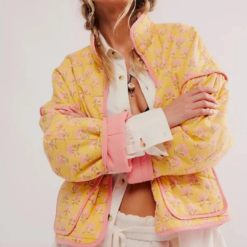 Sophia – Floral Print Long Sleeve Coat with Stand-Up Collar and Pockets - Image 5