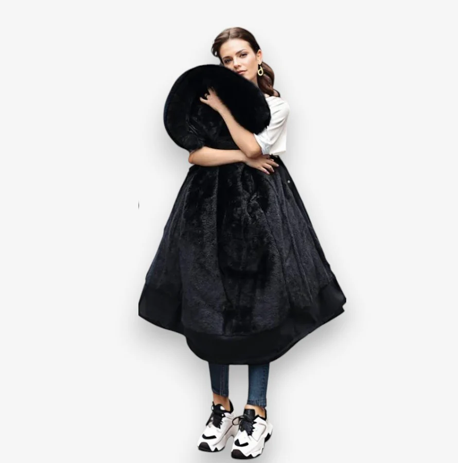 Sophia – Women's Long Sleeve Coat with Fur Collar - Image 2