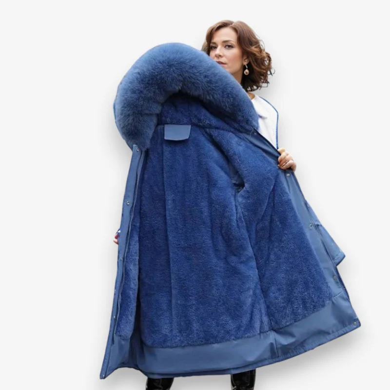 Sophia – Women's Long Sleeve Coat with Fur Collar - Image 3