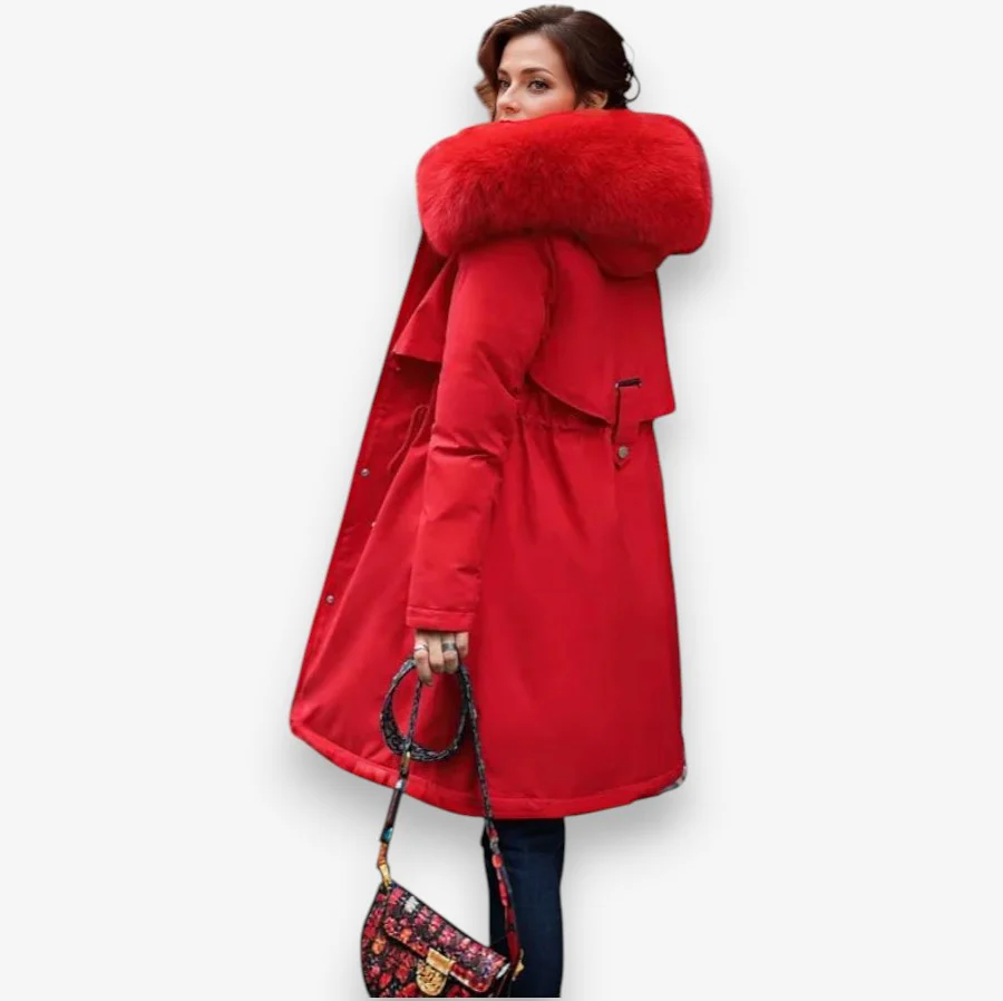 Sophia – Women's Long Sleeve Coat with Fur Collar - Image 4