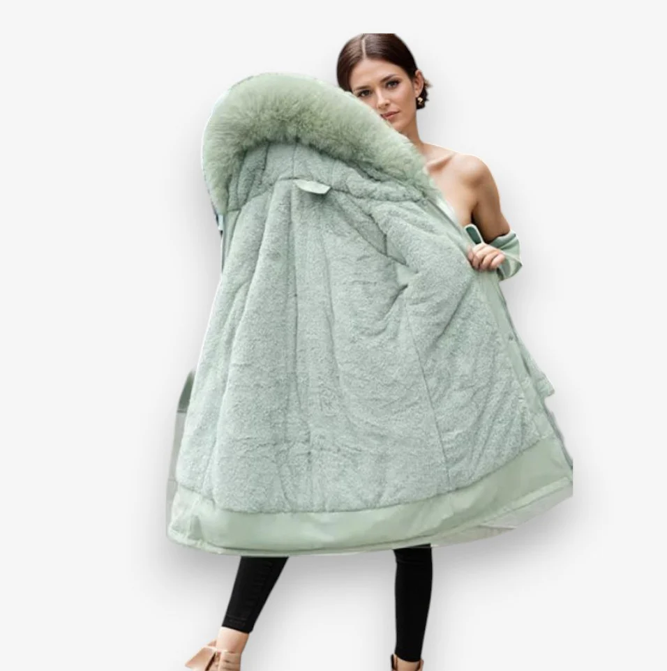 Sophia – Women's Long Sleeve Coat with Fur Collar - Image 5