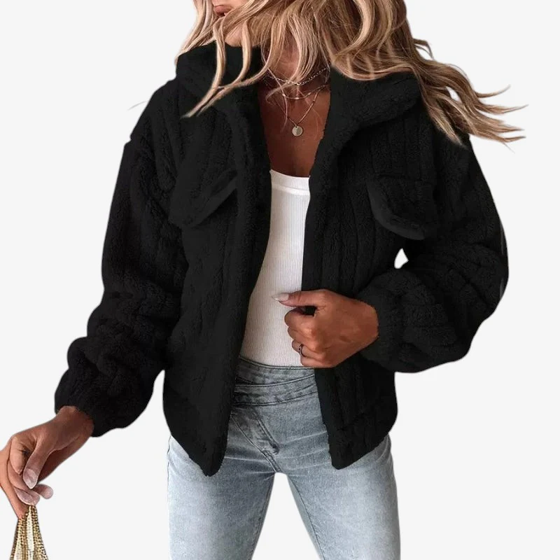 Sophia – Long Sleeve Coat with Turn-Down Collar and Button Closure