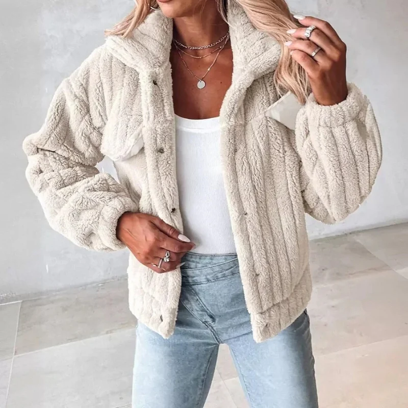 Sophia – Long Sleeve Coat with Turn-Down Collar and Button Closure - Image 10