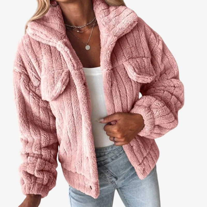 Sophia – Long Sleeve Coat with Turn-Down Collar and Button Closure - Image 2