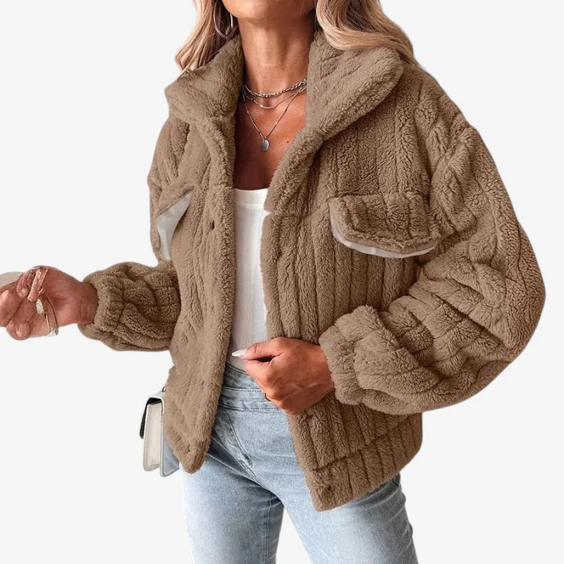 Sophia – Long Sleeve Coat with Turn-Down Collar and Button Closure - Image 3