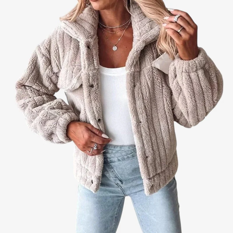 Sophia – Long Sleeve Coat with Turn-Down Collar and Button Closure - Image 4